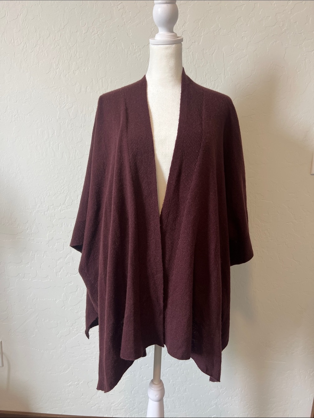 Margaret O'Leary Open-Front Draped Poncho Knit Sweater Plum Purple Cashmere
